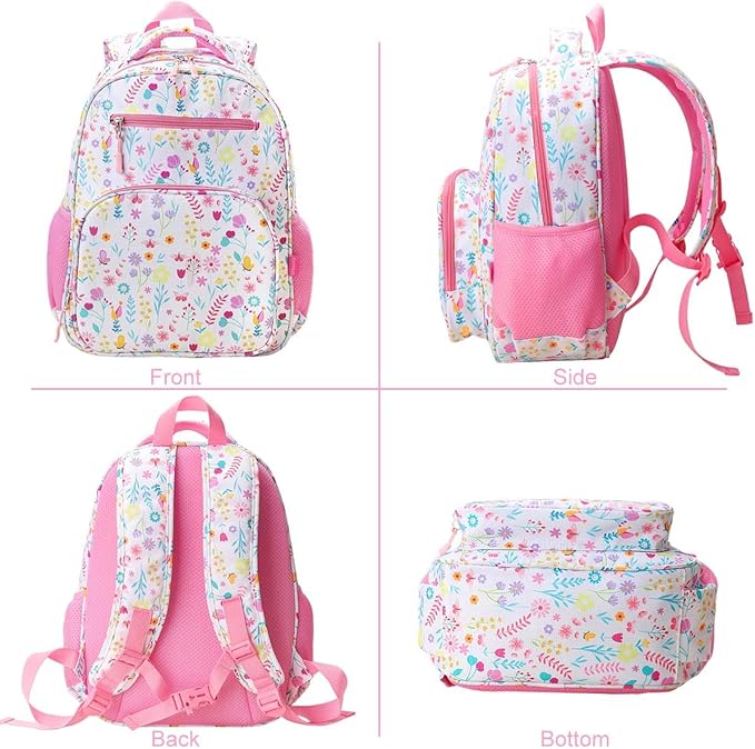 RHCPFOVR Kids Backpack for Girls - Girls Backpack 3-8 Ages Flower for Kids 15 Inch School Bookbag for Kindergarten Elementary School Bookbag for Girl 1st 2nd Grade