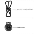 Portable Travel Clothesline, Adjustable Elastic Travel Camping Retractable Clothesline with 12pcs Clips for Outdoor and Indoor Use (Black)