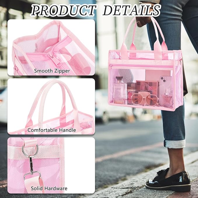 Fammart Iridescent Clear Beach Bag for Women, Jelly Tote Bag Waterproof Sandproof Pool Bag Cruise Vacation Essentials