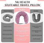 Stuffable Travel Pillow, Stuffable Neck Pillow for Travel, Neck Pillow Stuffed with Clothes Storage - No Extra Baggage Fees, Fits 5+ Days of Travel Essentials, No Filler (Pink)