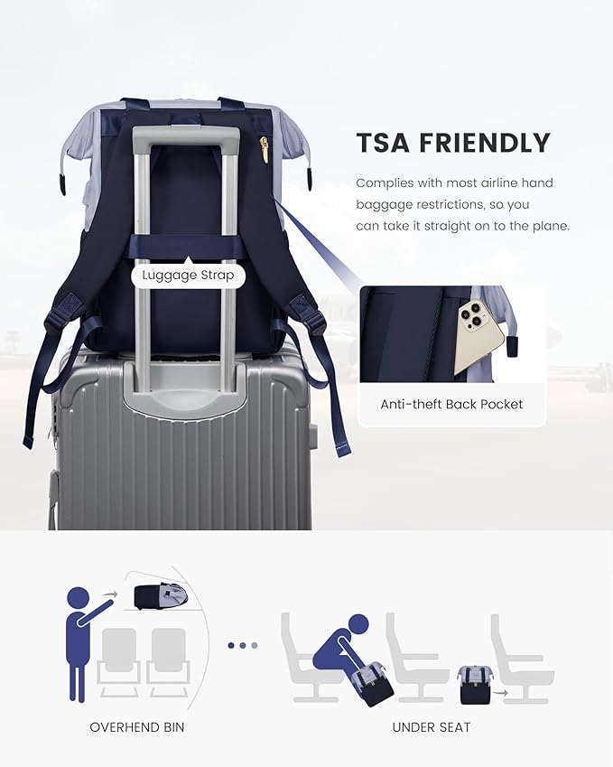 LOVEVOOK Laptop Backpack for Women, 15.6 Inch Work Laptop Bag with USB Port, Fashion Teacher Nurse Backpack Purse, Waterproof Travel Computer Backpack with Organizer Bag, 2PCS, Grey Blue-Ink Blue