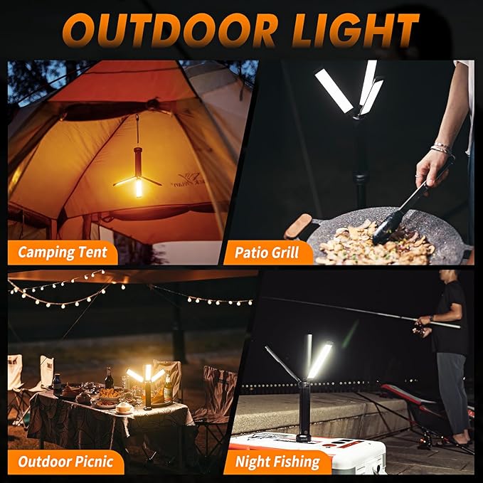 Cordless Camping Lights, Rechargeable Camping Lantern with Storage Bag, Waterproof LED Camping Lamp with Magnetic, Portable Outdoor Tent Light for Camping, Hiking, Emergency, Fishing