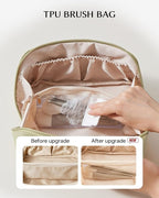 EACHY Travel Makeup Bag, Large Capacity Cosmetic Bag for Women, Waterproof PU Leather, Flat Open Portable Toiletry Bag for Skincare, Brushes & Travel Essentials