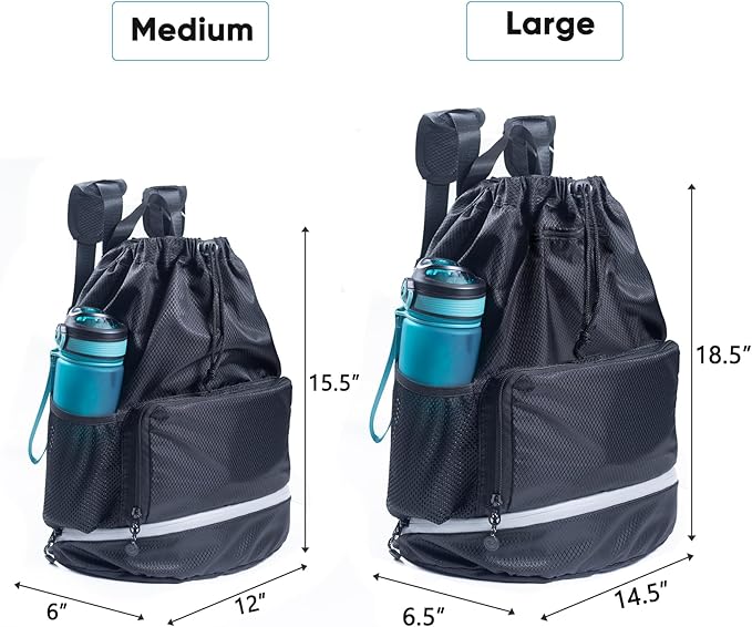 Swim Beach Sports Drawstring Backpack - Gym Bag with Shoes Compartment and Waterproof Pocket for Gym Accessories, Swim Essentials - Kids Mens Beach Workout Bag