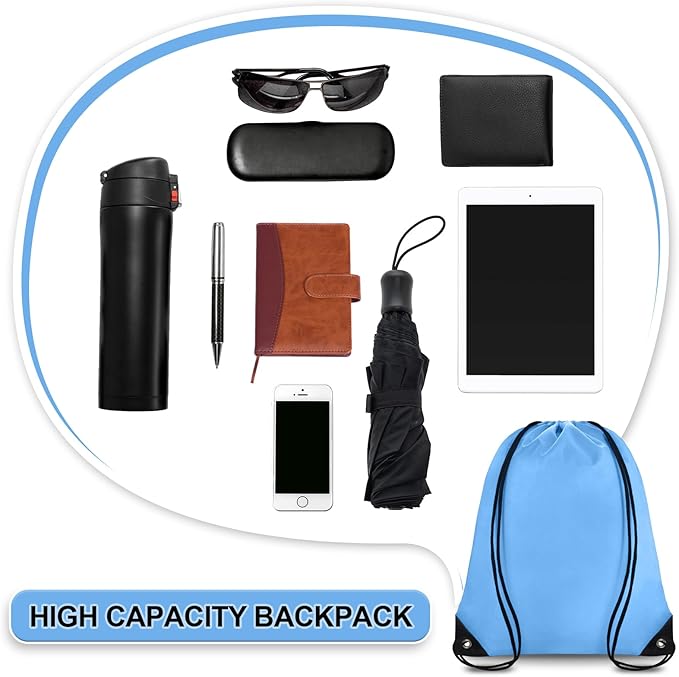 Grneric Blue Drawstring Backpack Bulk 28 PCS Drawstring Bags String Backpack Cinch Bag Sackpack for Men Women Gym (Sky Blue)