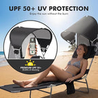 Backpack Beach Tanning Lounge Chair with Canopy Shade Face Hole Padded Adjustable Washable, 6 Position Layout Chair for Outside Sunbathing Poolside Lawn, UPF 50+ Wind-Resistant Sun Shade, Patented