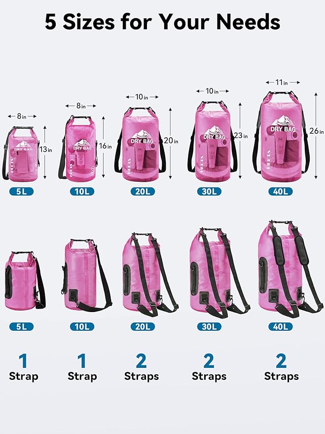 HEETA Dry Bag Waterproof for Women Men, 5L/10L/20L/30L/40L Roll Top Lightweight Dry Storage Bag Backpack with Phone Case for Travel Swimming Boating Kayaking Paddle Board Camping Beach Accessories
