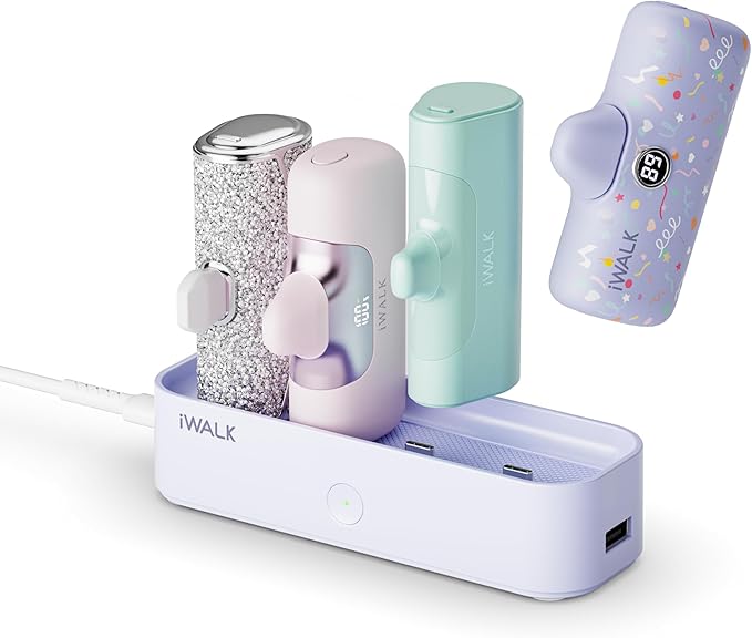 iWALK Charger Station for iWALK Portable Charger 4500mAh, 4800mAh, 5000mAh Power Bank for iPhone Charging Station Multiple USB-C Family-Sized Charger Station for Home(Station Only), Purple
