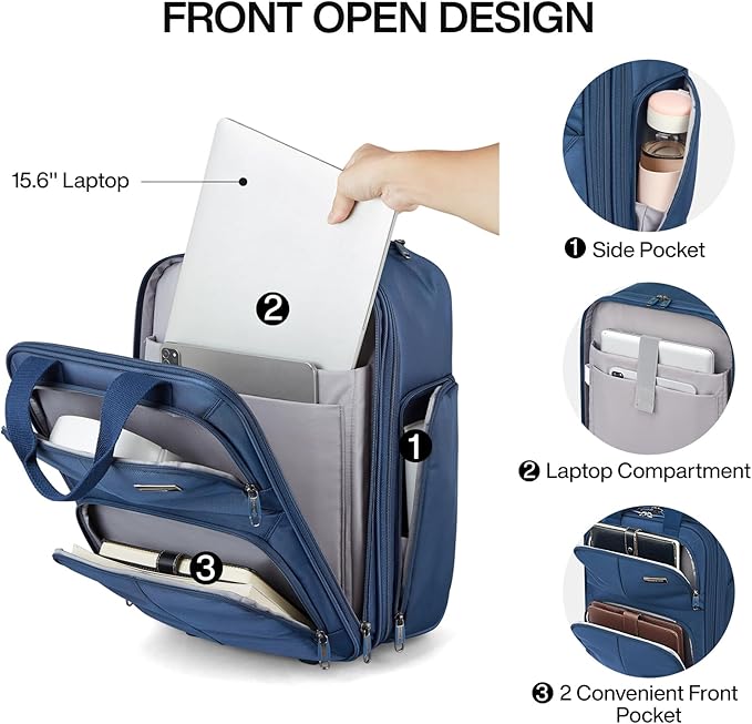 Hanke 16 Inch Underseat Carry On Luggage With Wheels, Small Rolling Suitcase Lightweight Under Seat Carry On Bag, Airline Approved Personal Item Overnight Softside Travel Luggage Bag,Blue