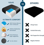 YOUFI Extra Thick Large Seat Cushion -19 X 17.5 X 4 Inch Gel Memory Foam Cushion with Carry Handle Non Slip Bottom - Pain Relief Coccyx Cushion for Wheelchair Office Chair (Black (1PACK))