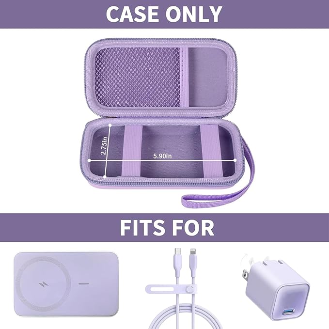 Case for Anker Magnetic Battery 10,000mAh Foldable Wireless Portable Charger, 633/622/621/321 5,000mAh Power Bank (MagGo) Holder, Storage for Baseus Power Delivery -Case Only (Purple, Medium)