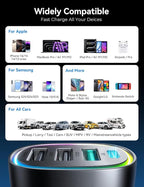 75W Car Charger USB C, 4 Port Super Fast Cigarette Lighter USB Charger, Type C 60W & QC 3.0 Multiport Car Phone Adapter Accessories for iPhone 17/16/15/14/13/12 Pro Samsung S26 Series