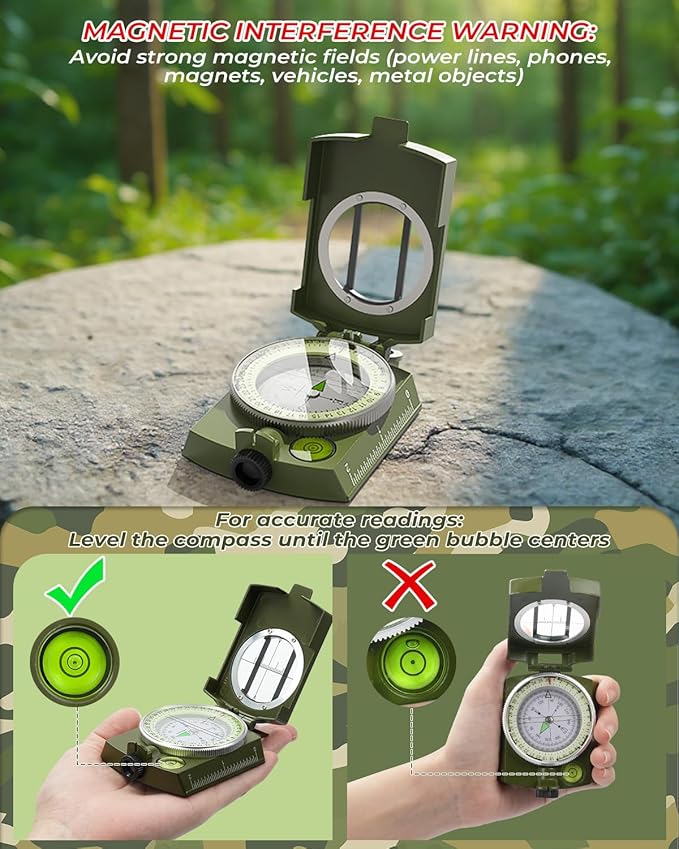 Sportneer Compass: Accurate Durable Lightweight Orienteering Compass with Strap and Carrying Case, Glow in The Dark Waterproof Hiking Essentials for Camping Backpacking, Best Survival Gifts for Kids