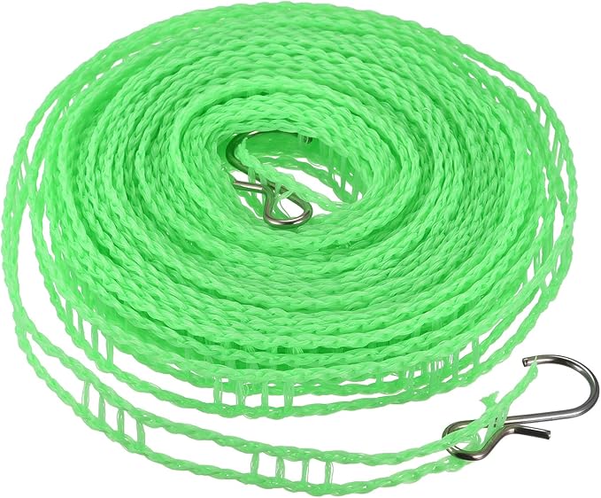 uxcell Portable Clothesline, 26.24ft Nylon Windproof Non-Slip Washing Line Rope for Courtyard Outdoor Travel Camping Laundry Drying, Green