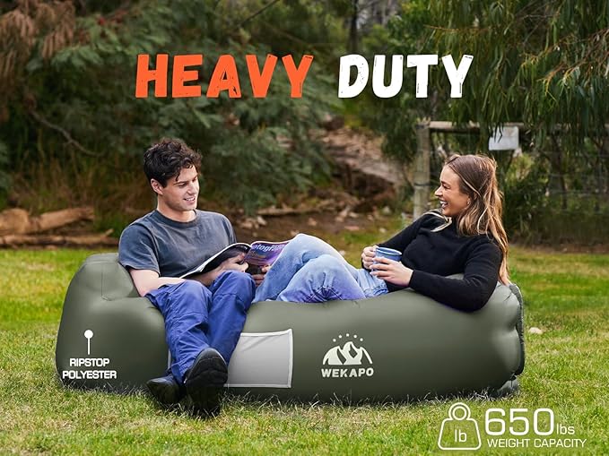 WEKAPO Inflatable Couch Air Lounger Chair - Camping & Beach Accessories, Portable Blow up Sofa for Hiking, Lawn, Indoor/Outdoor Movies & Music Festivals. Lightweight and Easy to Set Up Air Hammock