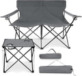 Leonyo Double Camping Chair, Loveseat Camping Chair with Folding Table, 2 Person Outdoor Folding Beach Chairs for Adults, Cup Holders & Carry Bag for Outside Travel, Supports 500lbs, Grey