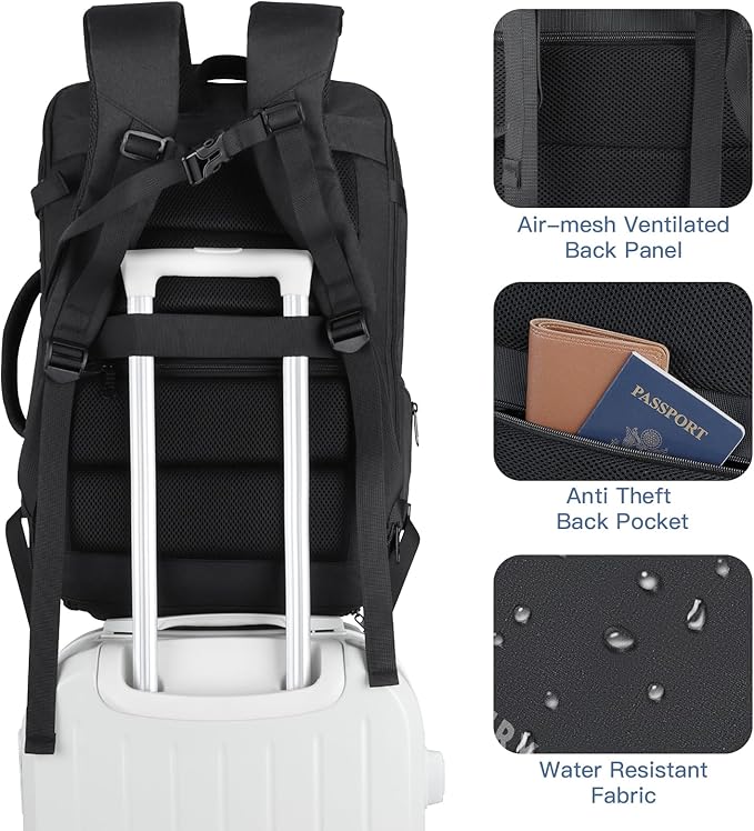 Gieury Carry On Backpack, 50L Travel Backpack, Luggage Backpack TSA Flight Approved Laptop Backpack for Men & Women, Large Expandable 40L Daypack Lightweight Business Weekender Bag, Black