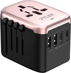 VYLEE Universal Travel Adapter, 5 in 1 International Power Adapter with 3.5A 2xUSB-A & 2xUSB-C Ports, Travel Plug Adapter Worldwide for Europe USA UK AUS Travel Essentials (Rose Gold)
