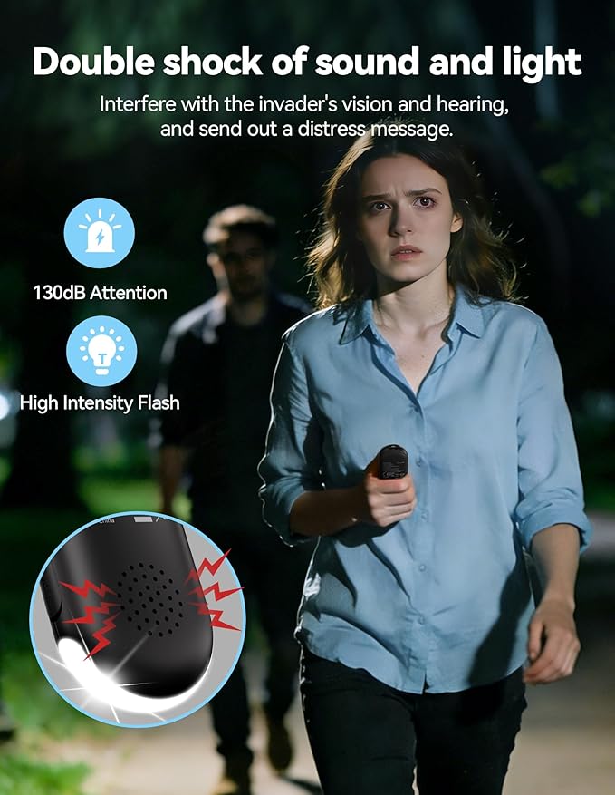 TECKNET Personal Safety Alarm, Rechargeable Personal Alarms for Women, 130dB Self Defense Keychain Alarm with Extra Loud Siren & Strobe Light , Gift for Women, College Girls, Teenagers, Seniors(Black)