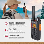 Cobra RX380 2-Pack Walkie Talkies & Compatible Cobra GA-SV01 2P Surveillance Headset Microphones: Rechargeable, 40 Preset Channels, Long Range 32-Mile Two-Way Radio Set, Black