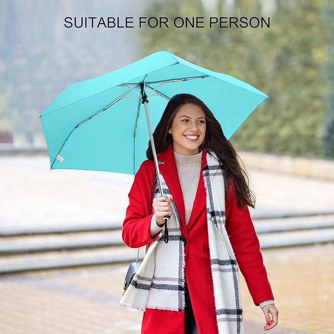 Compact Travel Umbrella for Purse - Flat Handle, Waterproof for Light Rain