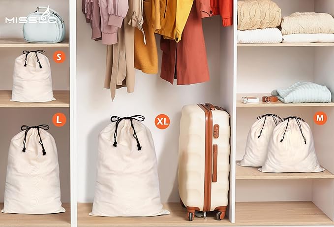 MISSLO Cotton Breathable Dust-proof Drawstring Storage Pouch Bag (Pack 3 M)