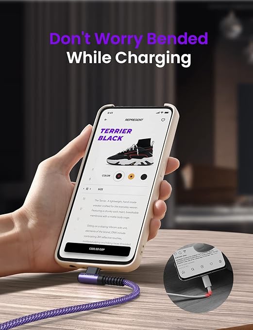 AINOPE USB C Charger Cable, 3.1A Type C Charger Cable Fast Charging, [2 Pack, 2M] Right Angle USB c Fast Charger Cable Compatible with Samsung Charger Type c, Huawei, Google Pixel, Sony Xperia, LG