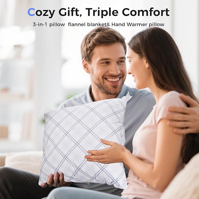3 in 1 Travel Pillow Blanket Set with Removable Flannel Blanket Throw,Hand Warmer Pockets,Pillow (Color5, 50in*60in)