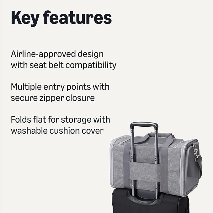 Amazon Basics Soft Cat & Dog Carrier with Adjustable Shoulder Strap, Airline-Approved, Foldable and Portable Design, Mesh Ventilation, Folds Flat for Storage