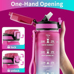 QLUR Water Bottle with Straw, 27oz Motivational Water Bottles with Time Marker to Drink, Tritan BPA Free, 750ml Sports Water Bottle with Carry Strap LeakProof for School Fitness Outdoor (1Pack)