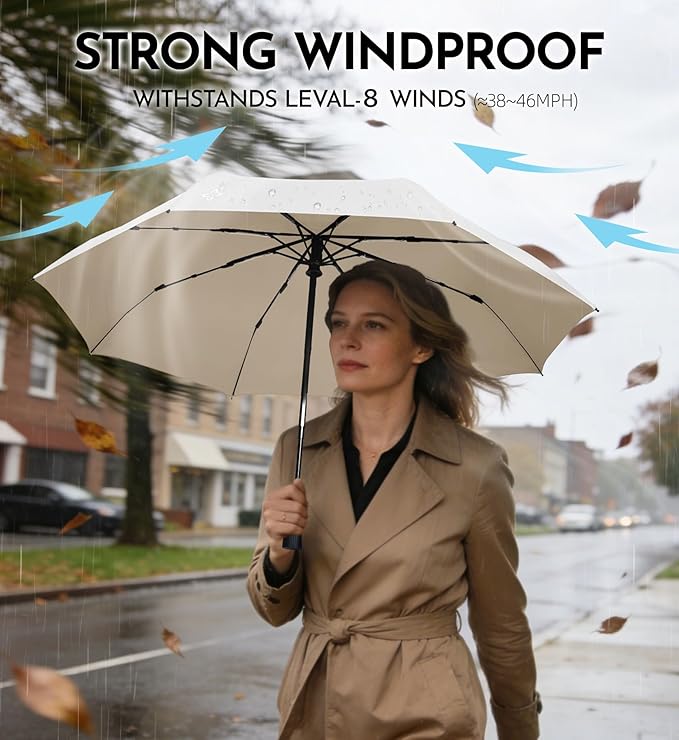 Travel Umbrella for Rain - Windproof Compact Folding Umbrella with 43" Canopy - Auto Open Close Portable Parasol - UPF 100+ Sun Protection