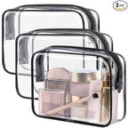 PACKISM TSA Approved Toiletry Bag - Clear Makeup Bag 3 Pack Medium, Metal Smooth Zipper Quart Size Bag for 3-1-1 Liquids, Travel Makeup Bag for Women Men, Airport Airline Compliant Bag, Black