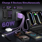 USB C Fast Wall Charger Block, 2Pack 60W USBC Charging Cubes, 5-Port PD+QC Power Adapter Multiport Brick Type C Box Plug for Phone 16/15/14/13/12/11/Pro Max/Plus, Pad Mini/Pro/S25/S24-Purple