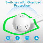 Portable Power Strip Outlet Extender,6-in-1 Charging Station,Wall Plug Extender with 3 AC Outlets & 2 USB-C(20W) and 1 USB-A(12W), Desk Organizer,5ft Extension Cord for Home/Office (ETL Certified)