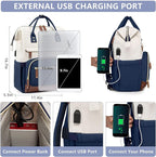 Focdod Laptop Backpack for Womem Work Bags: 15.6 Inch Travel BackPacks Durable Back Pack With USB Charging Port Anti Theft Fashion College BookBag Purse Bussiness Daypack for Nurse Teacher Navy Beige