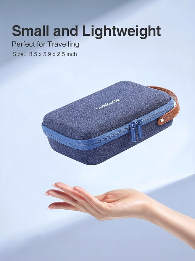 Luxtude Charger Organizer Travel Case, Portable Tech Organizers, Hard Shell Zipper Case for Electronics, Travel Essentials, Blue (External Size 8.5 x 5.9 x 2.5 Inch)