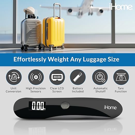 iHome Digital Luggage Scale - 110lbs Portable Suitcase Scale with LCD Display - Luggage Weight Scale (220LSGL2BL)