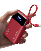 INIU 20000mAh Power Bank, Smaller 45W PD Fast Charging Portable Charger, Battery Pack with Build in USB C Cable, Travel Phone Flight-Safe Powerbank for iPhone 17 16 Samsung S26 Google iPad, Red