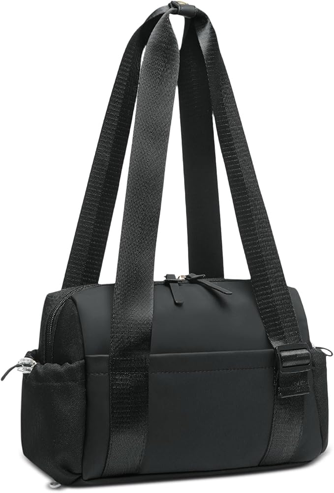 Mini Gym Bag for Women, Yoga Small Sports Bag for Women Girls, Waterproof PU Fitness Tote with Wet Compartment, Black