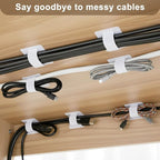 100 Pcs Hook and Loop Cable Ties, Self Adhesive Cable Management Desktop Cable Straps, Adjustable Cord Organizer for Desk Home Office Organization (White)