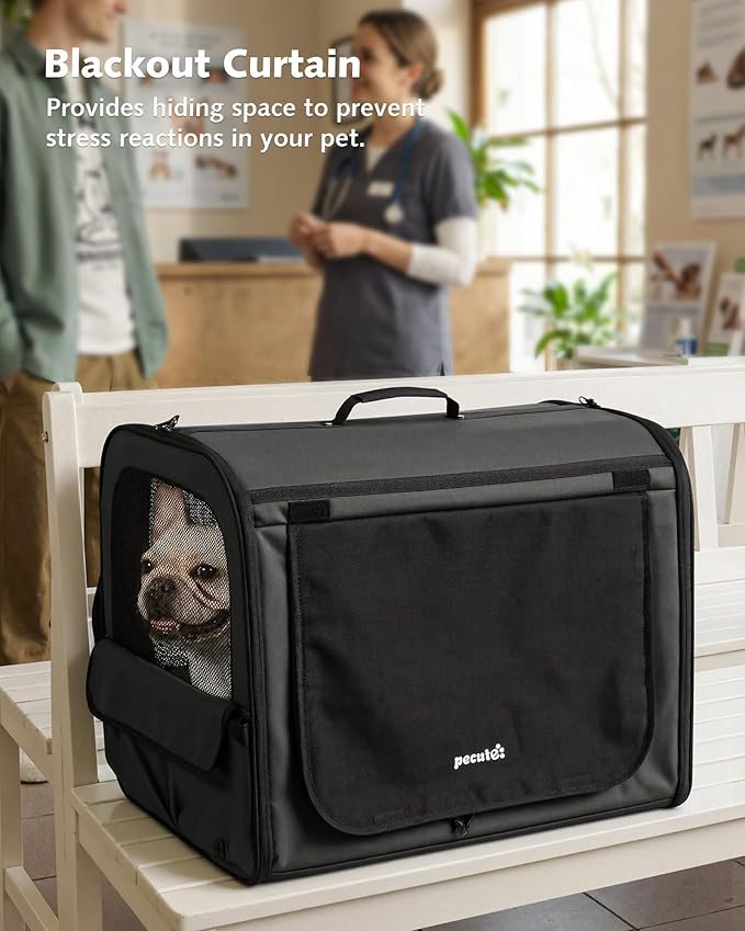 Dog Car Carrier Light Weight, 24×17.7×20.5in Dog Carrier for Cars Easy to Assemble, Dog Cars Crate Portable and Breathable, Foldable Pet Carrier for Outing, Dogs Travel Crate with Curtain Dark Gray