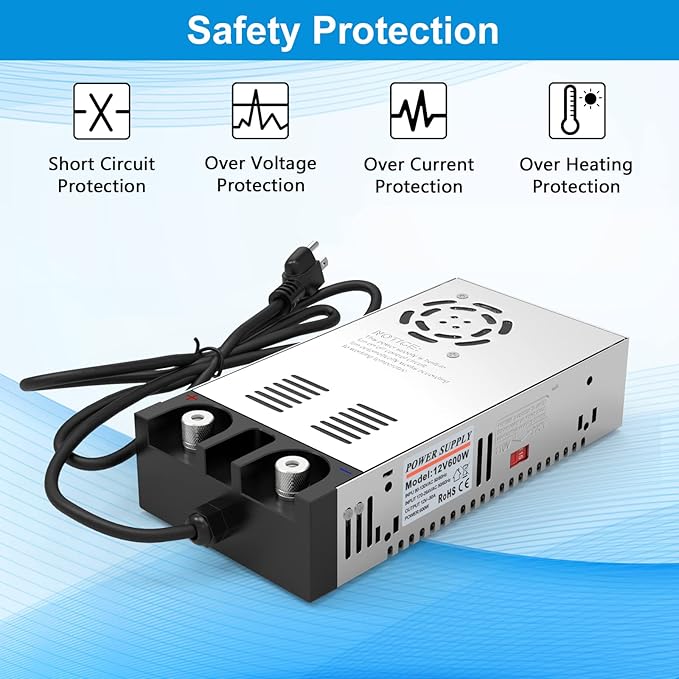 IMAYCC AC to DC Converter Universal 110V/120V to 12V Converter 12V DC Power Supply (12V-50A-600W)