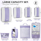 8 Set Compression Packing Cubes for Travel Essentials,Compressible Expandable Packing Cubes for Suitcase,OlarHike Luggage Organizer Bags for Travel,Handy Helper for Organizing Clothes(Purple Gray)