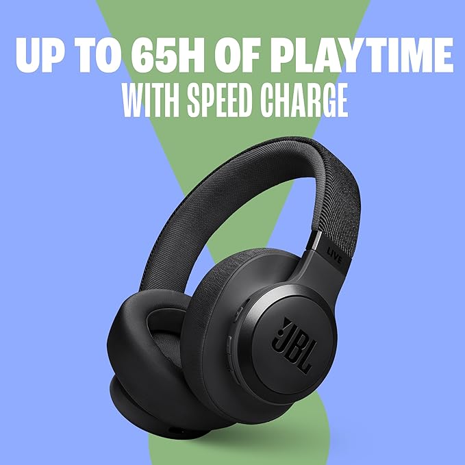JBL Live 770NC - Wireless Over-Ear Headphones with True Adaptive Noise Cancelling with Smart Ambient, Up to 65 Hours of Battery Life, Comfort-fit Fabric Headband & Carrying Pouch (White)