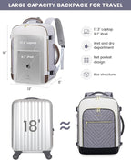 LOVEVOOK Large Travel Backpack for Women, TSA Carry on Backpack for Airplanes, 40L Personal Item Travel Bag for Women fits 17" Laptop,Waterproof Carry on Bag Airplane Approved with 3 Packing Cubes