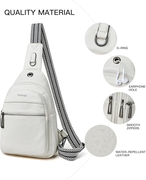 LATMAP Sling Bag For Women Faux Leather Small Casual Daypack Backpack Fanny Pack Crossbody Chest Bags Purse