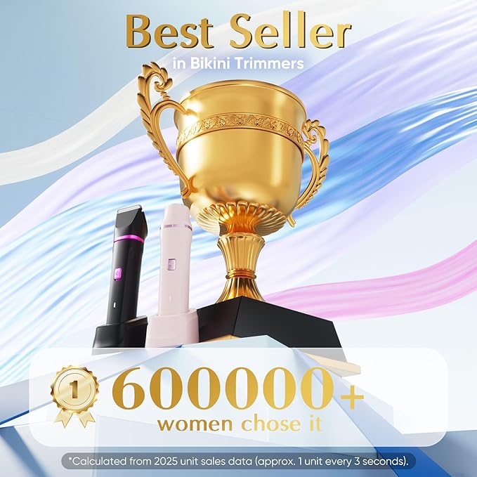 Pubic Hair Trimmer Women - Electric Razors for Women's Body Groomer, Replaceable Ceramic Blade Heads, Face Hair Remover Head, USB-C&Dock Charging, Waterproof&Easy Cleaning