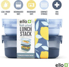 Ello 2-Pack Lunch Stack Plastic Food Storage Container Bento Box with Airtight, Leak-Proof Locking Plastic Lids and Silicone Base, BPA-Free, Freezer, Microwave, and Dishwasher Safe, Blueberry