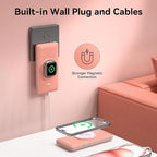 Magnetic 10000mAh Portable Charger for iWatch & iPhone, PD Fast Charging Wireless Power Bank Built-in Cables and Wall Plug, External Travel Battery Pack Compatible with iOS Android Phones