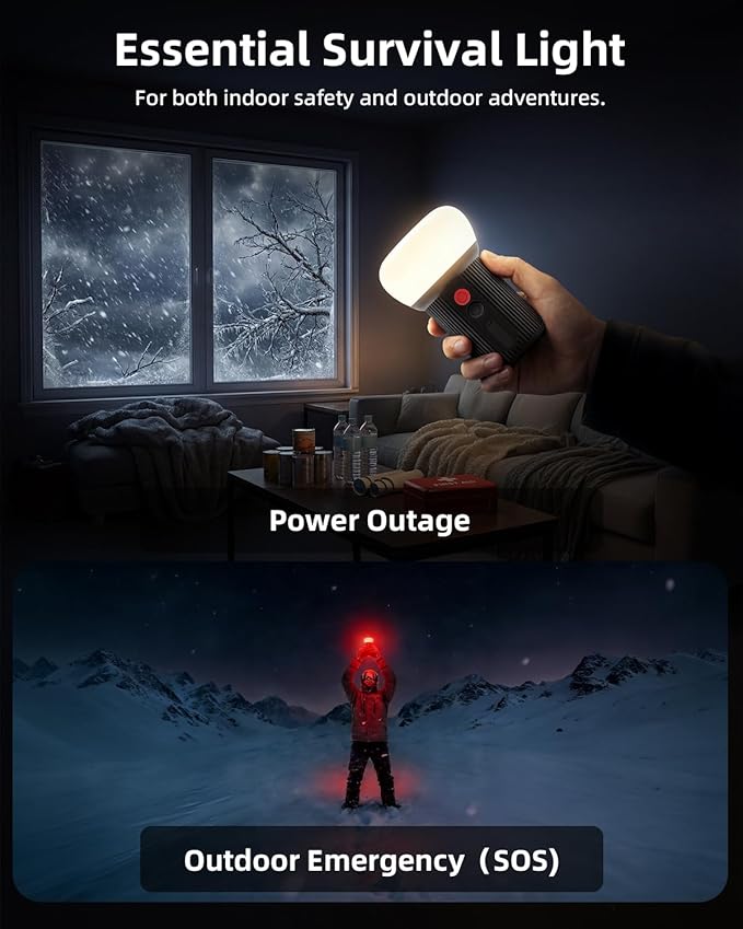 LED Rechargeable Camping Lantern with Hook - 6000mAh Emergency Outdoor Camping Lights, IPX5 Water Resistant Portable Tent Lights for Hiking, Backpacking, Fishing, Outages (Black 2Pack)